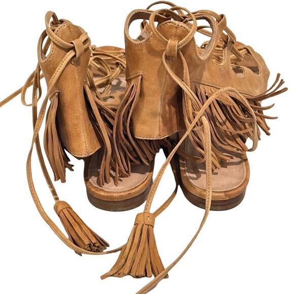 Singer Morrison Gladiator Tan Leather Fringe Tassel Sandals Size 6.5 - Picture 4 of 6